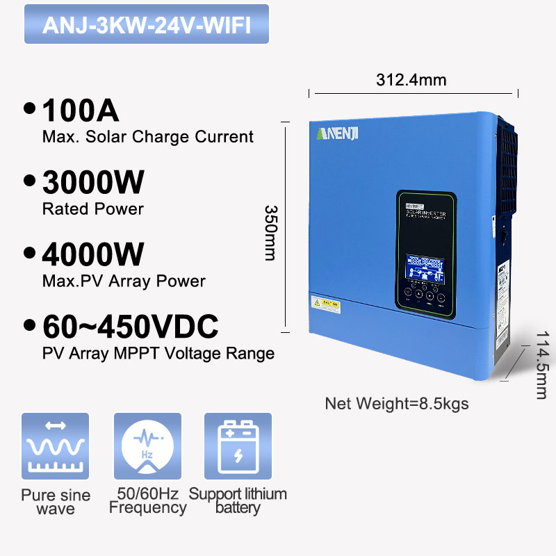 Inverter Pure Sine Wave 60Hz 120V 3000W - Inwerter solarny off-grid 24V 3000W 120V,